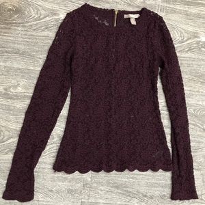 Maroon Lace Long Sleeve Top